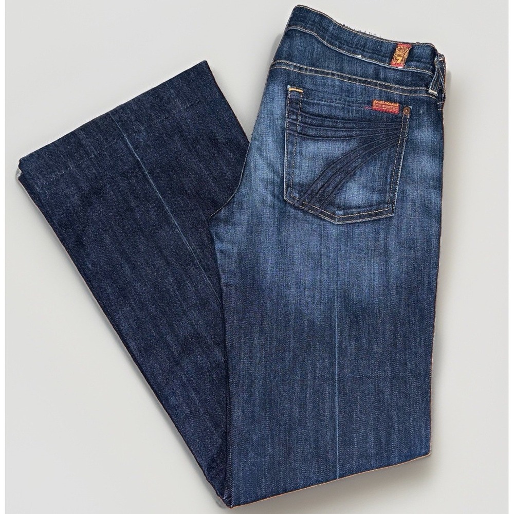 7 for All Mankind Women's Dojo Jeans Dark Wash Flared Stretch Size: 28 Excellent